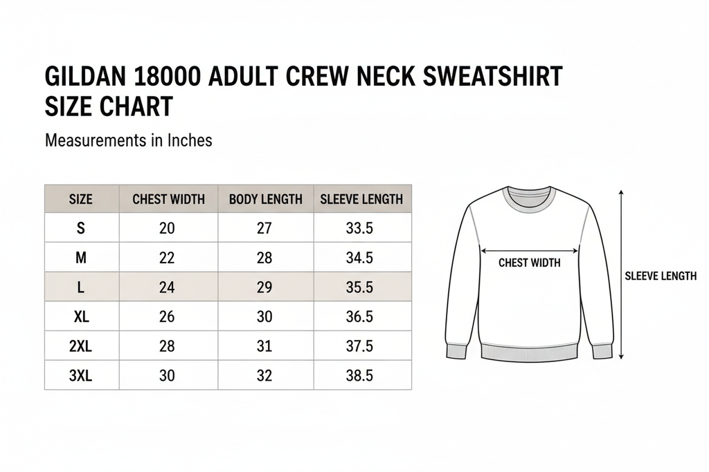 Gildan 18000 Crew Neck Size Chart
